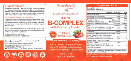 Frasco gotas GREENPEOPLE complejo vitamina B con sabor a fresa
