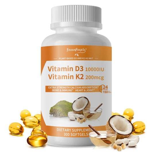 GREENPEOPLE vitamina D3 10000 UI más K2 MK-7 cápsulas blandas
