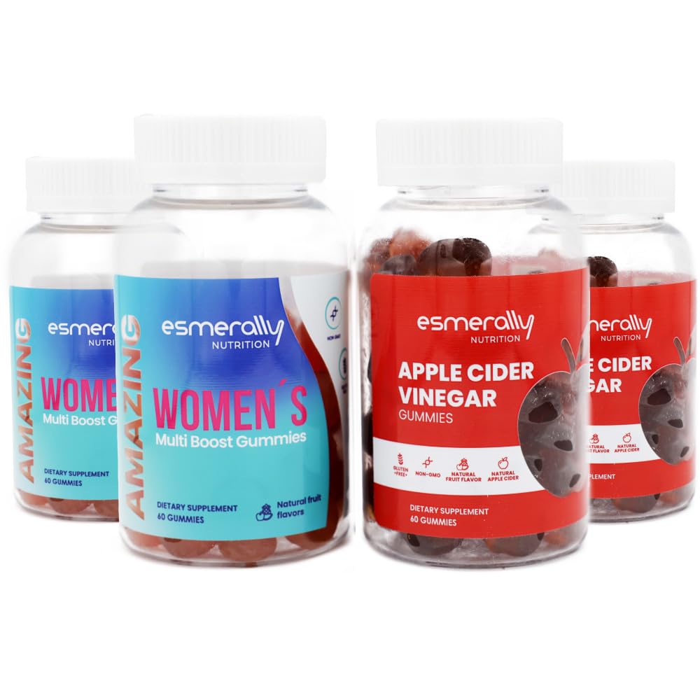 Botellas de gomas multivitamínicas Esmerally para mujeres.