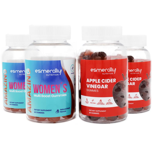 Botellas de gomas multivitamínicas Esmerally para mujeres.