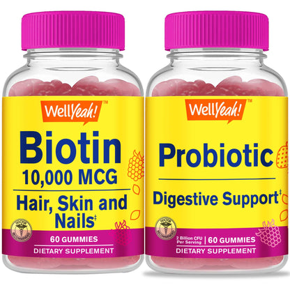 Gummies WellYeah con biotina alta potencia y probióticos en frasco