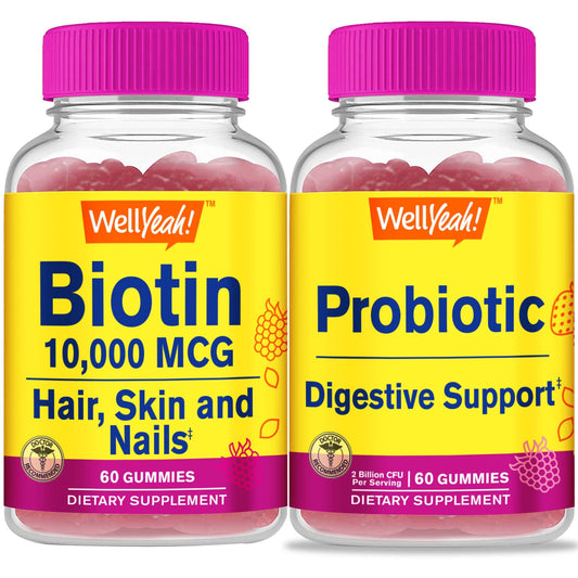 Gummies WellYeah con biotina alta potencia y probióticos en frasco