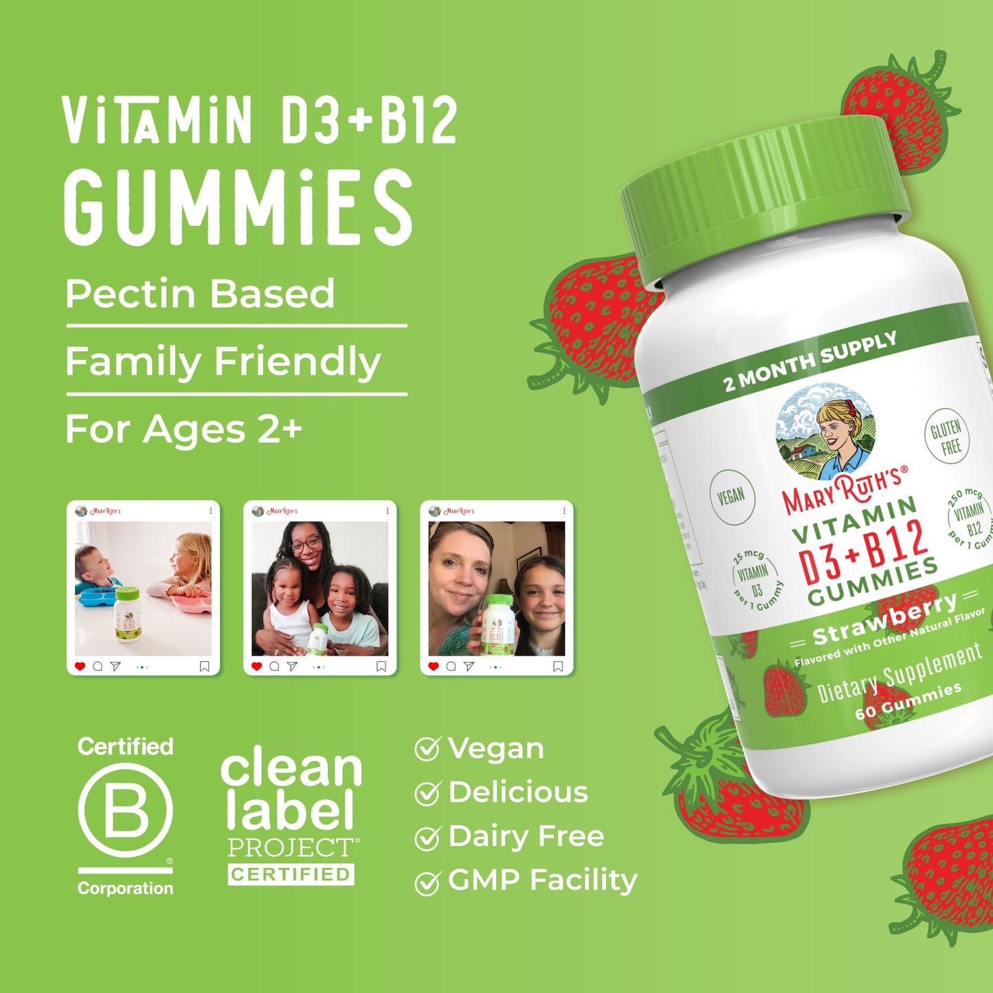 Gummies de vitamina b12 y d3 para salud ósea y energía MaryRuth
