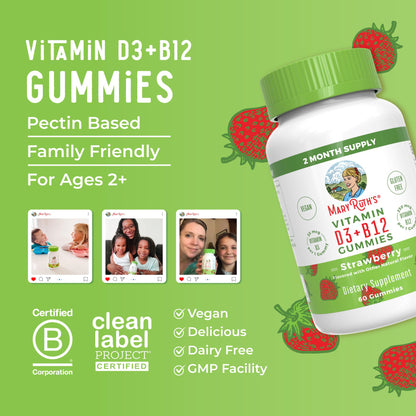 Gummies de vitamina b12 y d3 para salud ósea y energía MaryRuth
