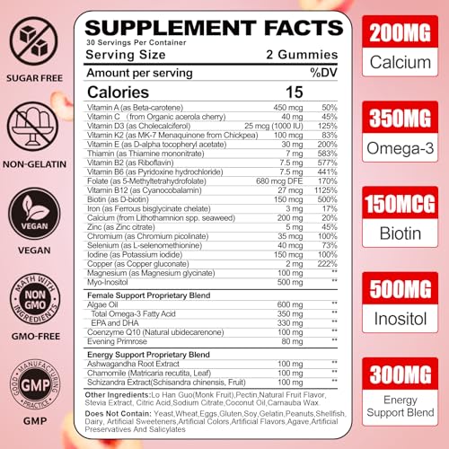 Gummies masticables multivitamínicos sin azúcar para mujer pack