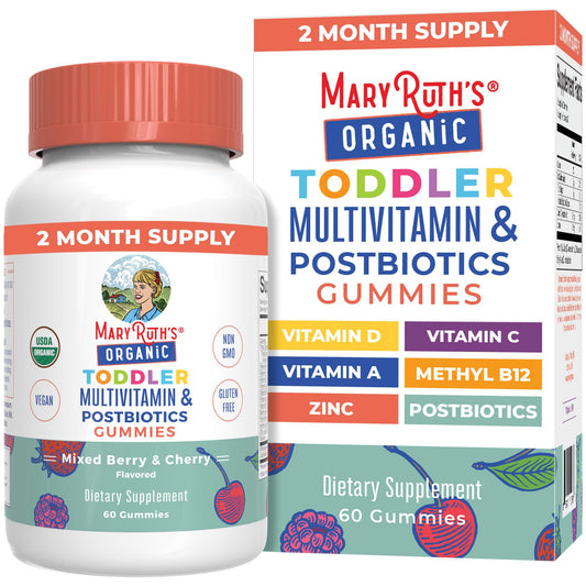 Frasco de gummies multivitamínicos de MaryRuth Organics para niños