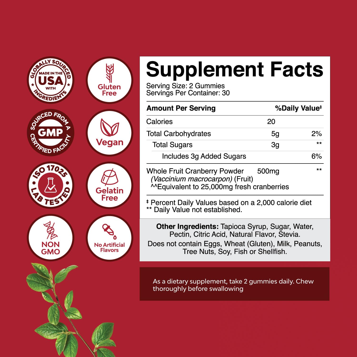 Gummies naturales de arándano para salud de vejiga y riñones