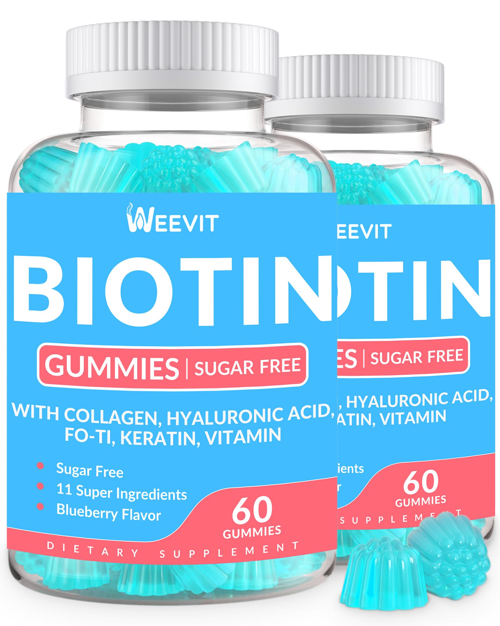 Gummies sin azúcar biotina 10000mcg con colágeno y ácido hialurónico
