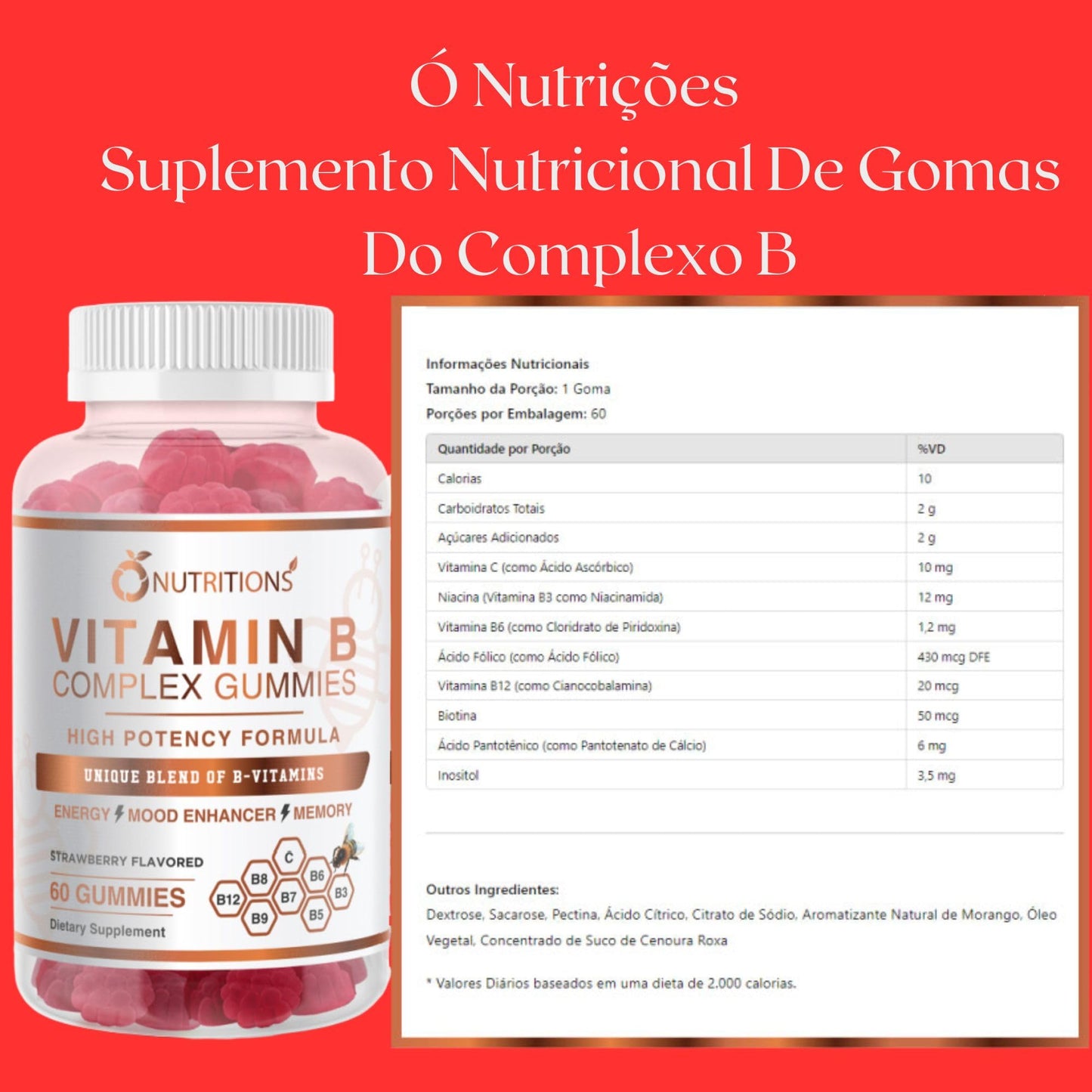 Gummies vitamina B complejo veganas O NUTRITIONS 60ct paquete doble
