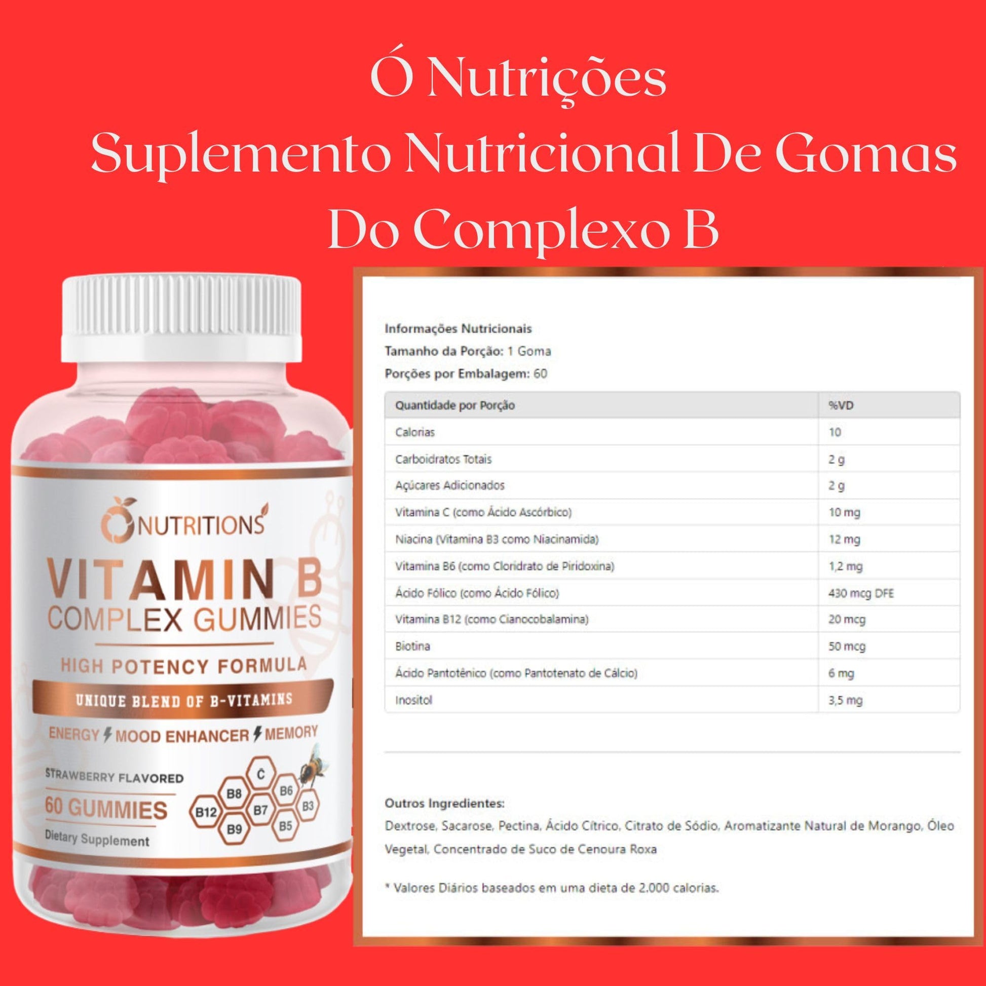 Gummies vitamina B complejo veganas O NUTRITIONS 60ct paquete doble