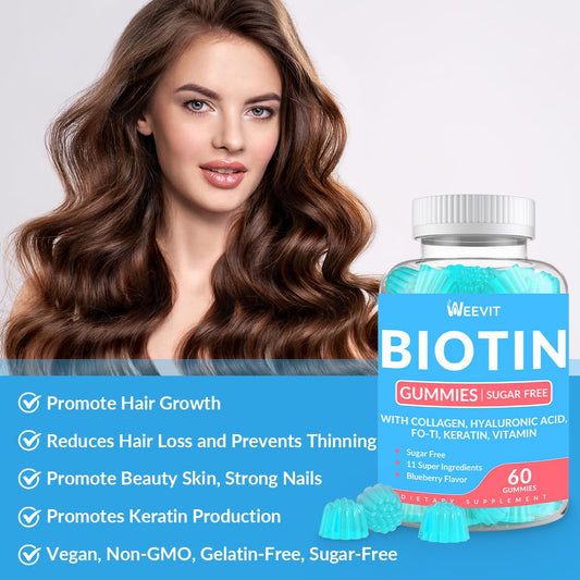 Gummies vitamina B7 para cabello piel uñas fuertes y saludables