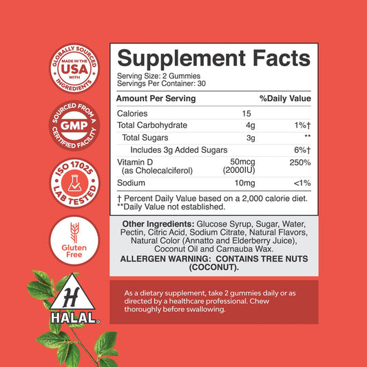 Gummies de vitamina D3 para fortalecer huesos y sistema inmunológico