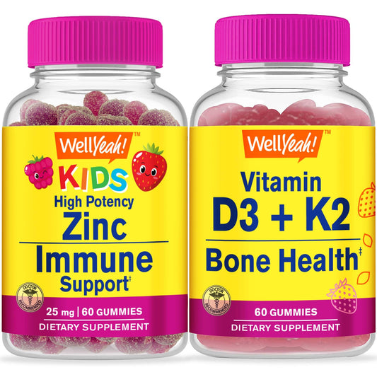 Gummies masticables WellYeah zinc con vitaminas D3 y K2 para niños