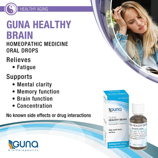 Anuncio de Guna Healthy Brain resaltando sus beneficios para la memoria y concentración.