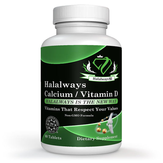 Frasco de suplemento Halalways de calcio y vitamina D