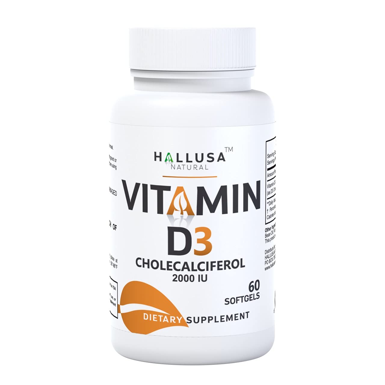 Hallusa Natural vitamina D3 2000 UI botella frontal