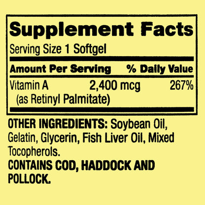 Etiqueta botella Hayvi vitamina A 2400 mcg 250 cápsulas blandas