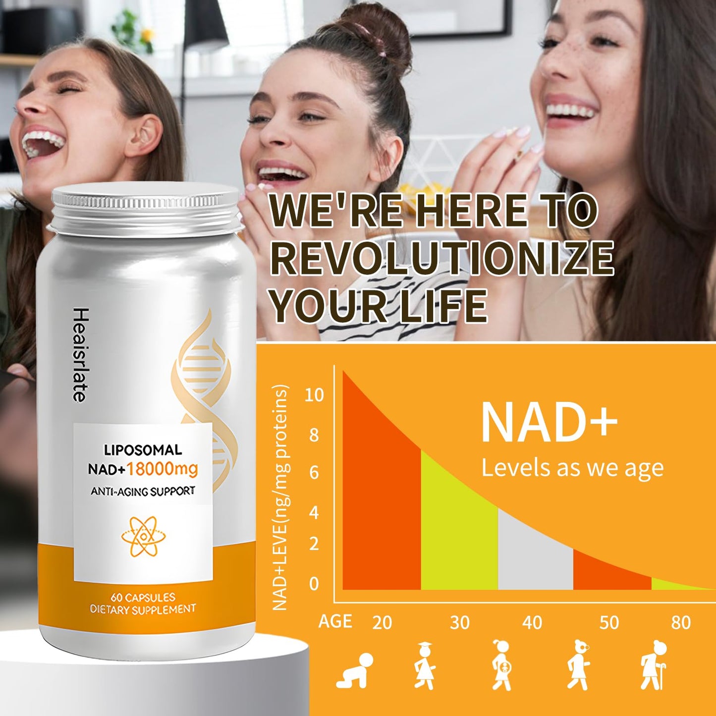 Suplemento Heaisrlate NAD+ para energía celular