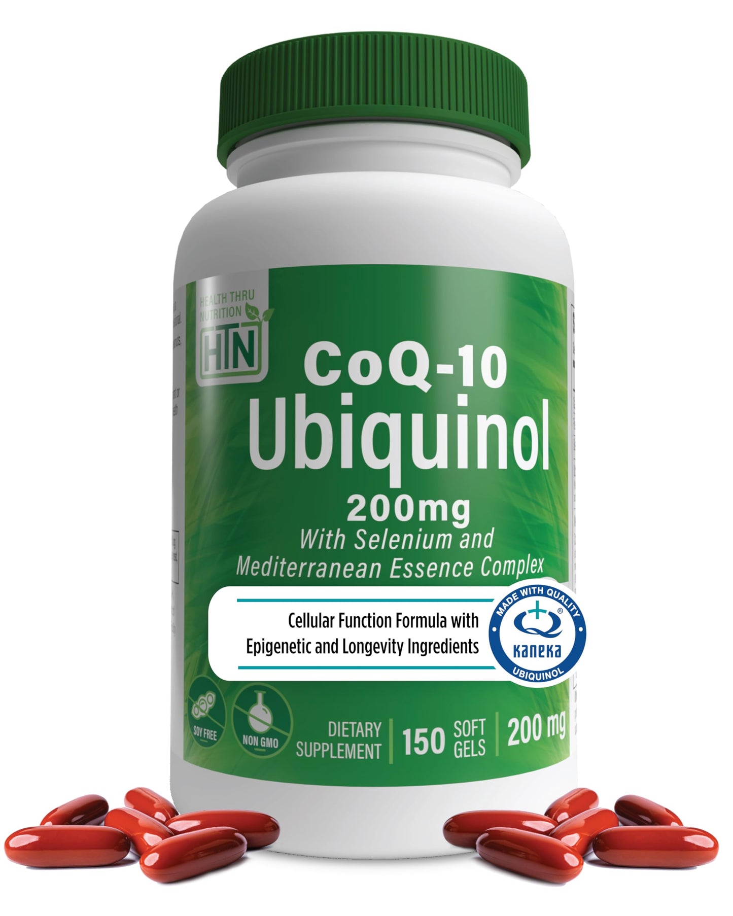 Botella de Health Thru Nutrition Ubiquinol 200 mg con etiqueta