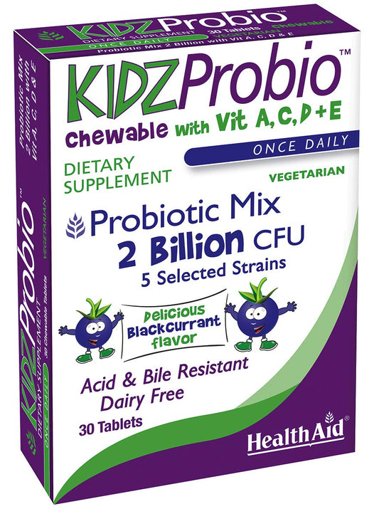 healthaid kidzprobio masticable probióticos sabor grosella negra