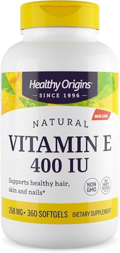 Healthy Origins botella de vitamina E 400 IU 360 cápsulas