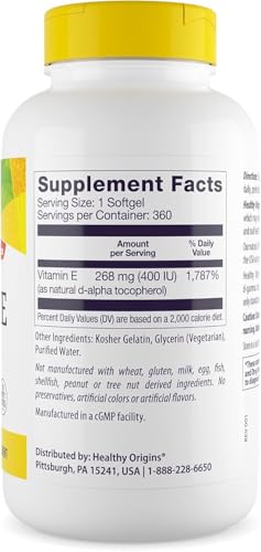 Etiqueta frontal suplemento vitamina E natural Healthy Origins