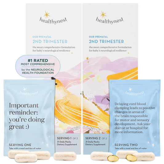 HealthyNest vitaminas prenatales segundo trimestre envase frontal