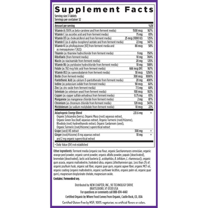 Hechos suplementarios del multivitamínico New Chapter en etiqueta