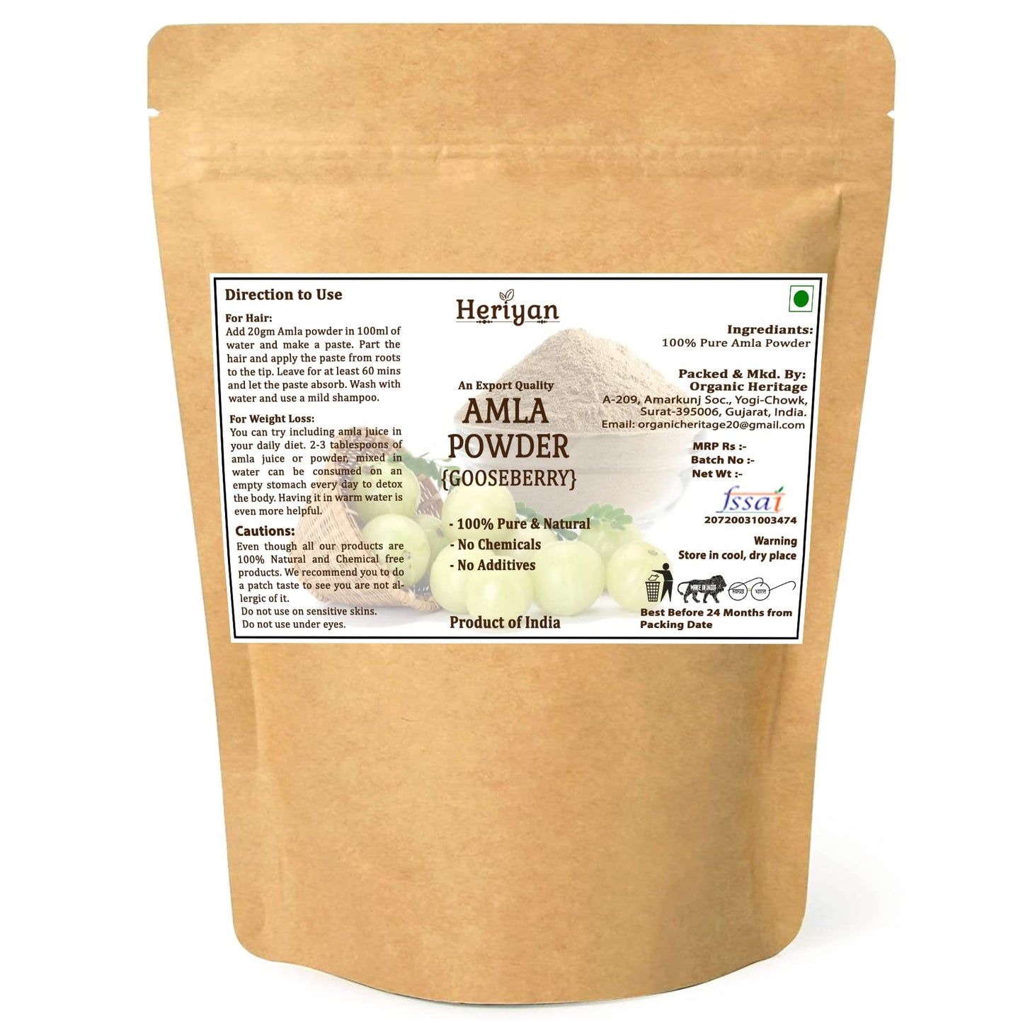 Heriyan polvo de amla 400g bolsa kraft