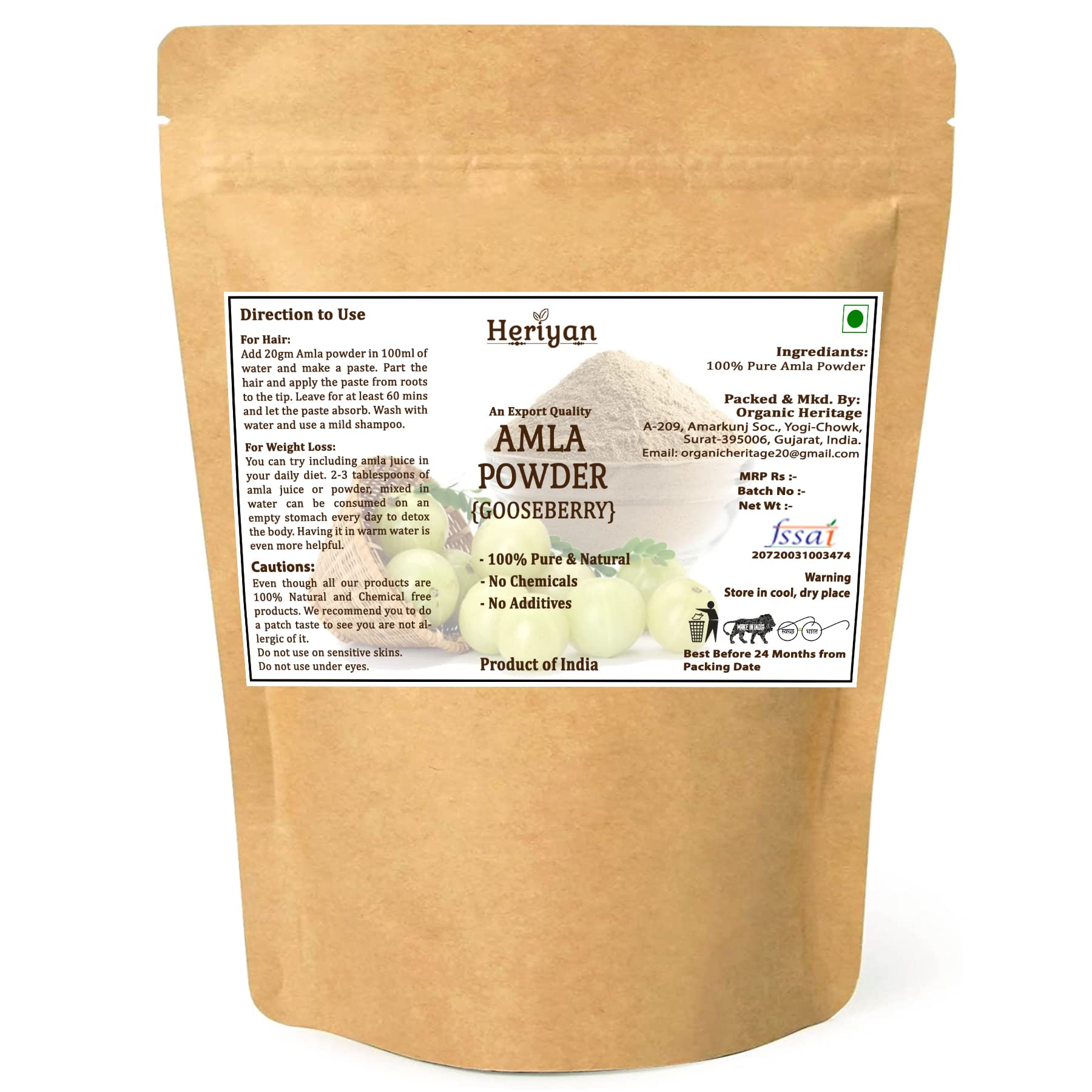 Heriyan polvo de amla 400g bolsa kraft
