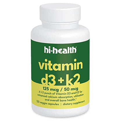 Hi-Health vitamin d3+k2 salud ósea y sistema inmunológico 120 cápsulas