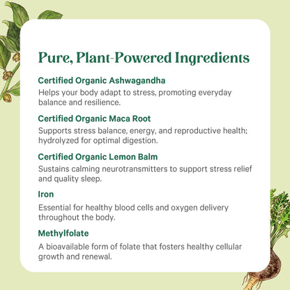 Hierbas calmantes y adaptógenas en multivitamina