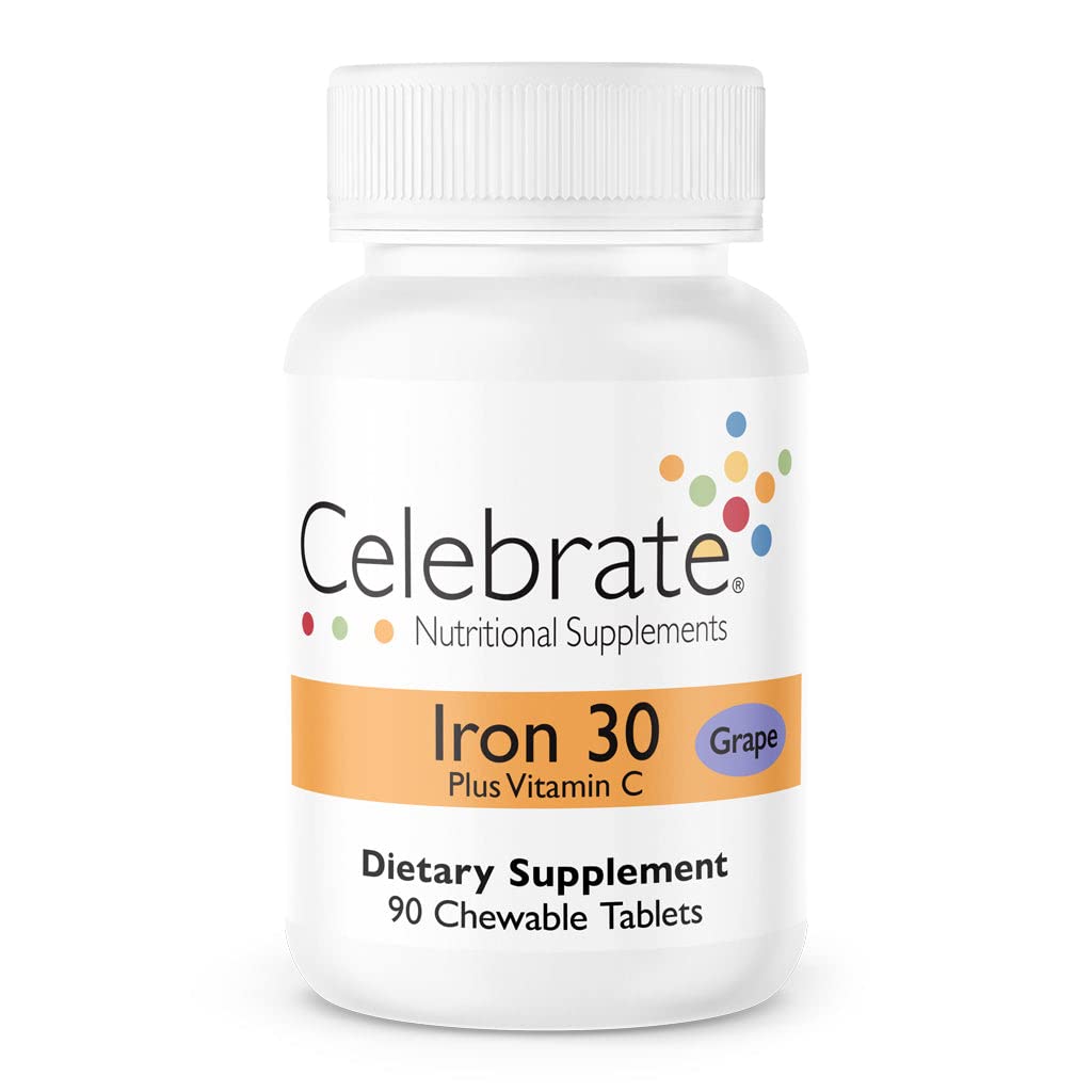 Botella de hierro con vitamina C Celebrate con recubrimiento micro para evitar manchas dientes.