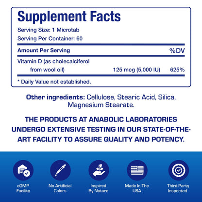 High potency vitamin d3 5000 IU microtabs with purity guarantee