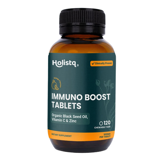 Frasco de HOLISTQ Immuno Boost vitamina C y zinc tabletas masticables