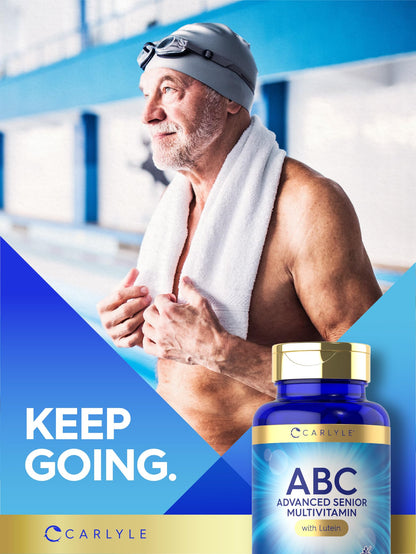 Hombre activo promocionando multivitamínico Carlyle.