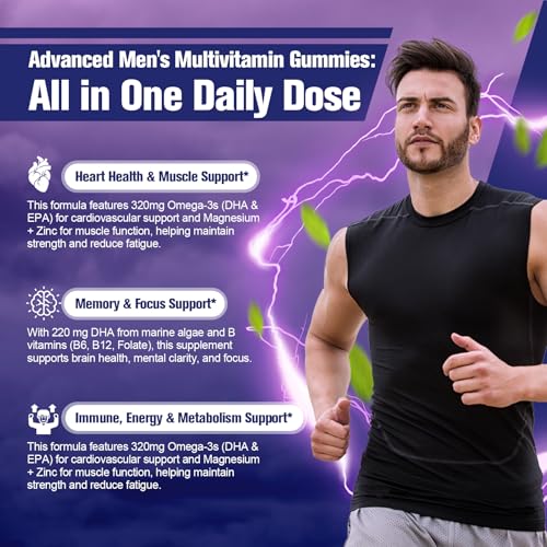Hombre corriendo con gomitas multivitamínicas para soporte muscular y cardíaco