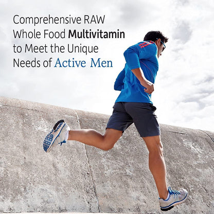 Hombre corriendo con multivitamínico para hombres Garden of Life.