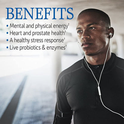 Hombre deportista promoviendo multivitamínico Garden of Life.