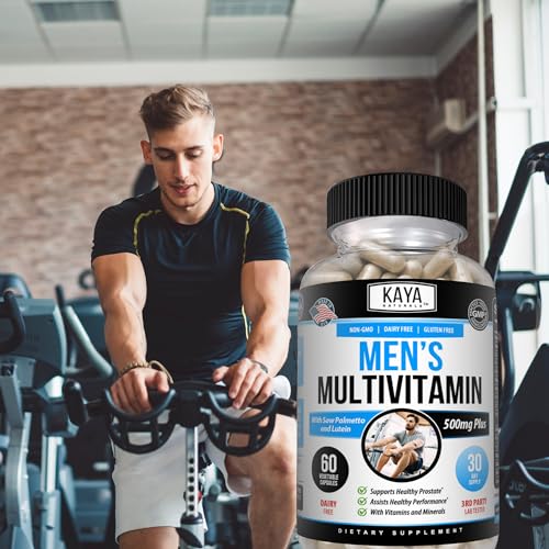 Hombre en el gimnasio con multivitaminas de Kaya Naturals