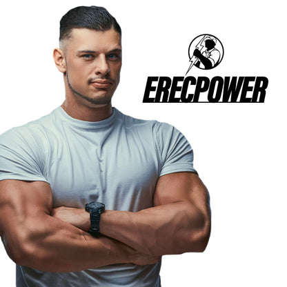 Hombre promocionando Erecpower con camiseta blanca