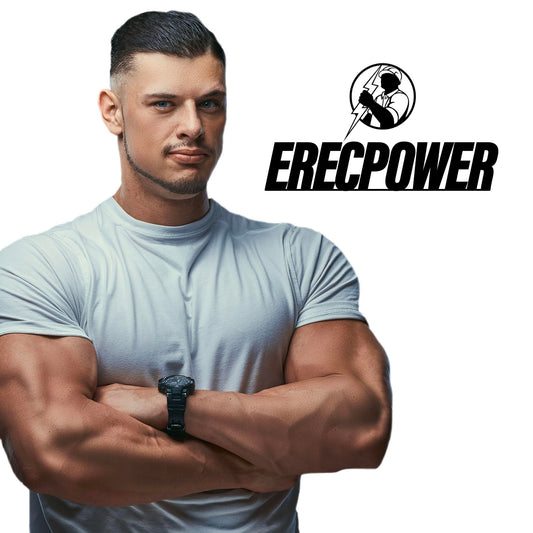 Hombre promocionando Erecpower con camiseta blanca