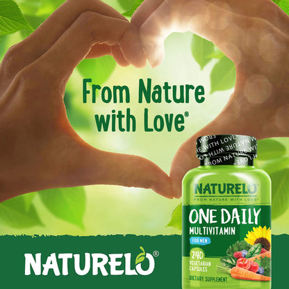 Hombre saludable preparando alimentos con NATURELO multivitaminas
