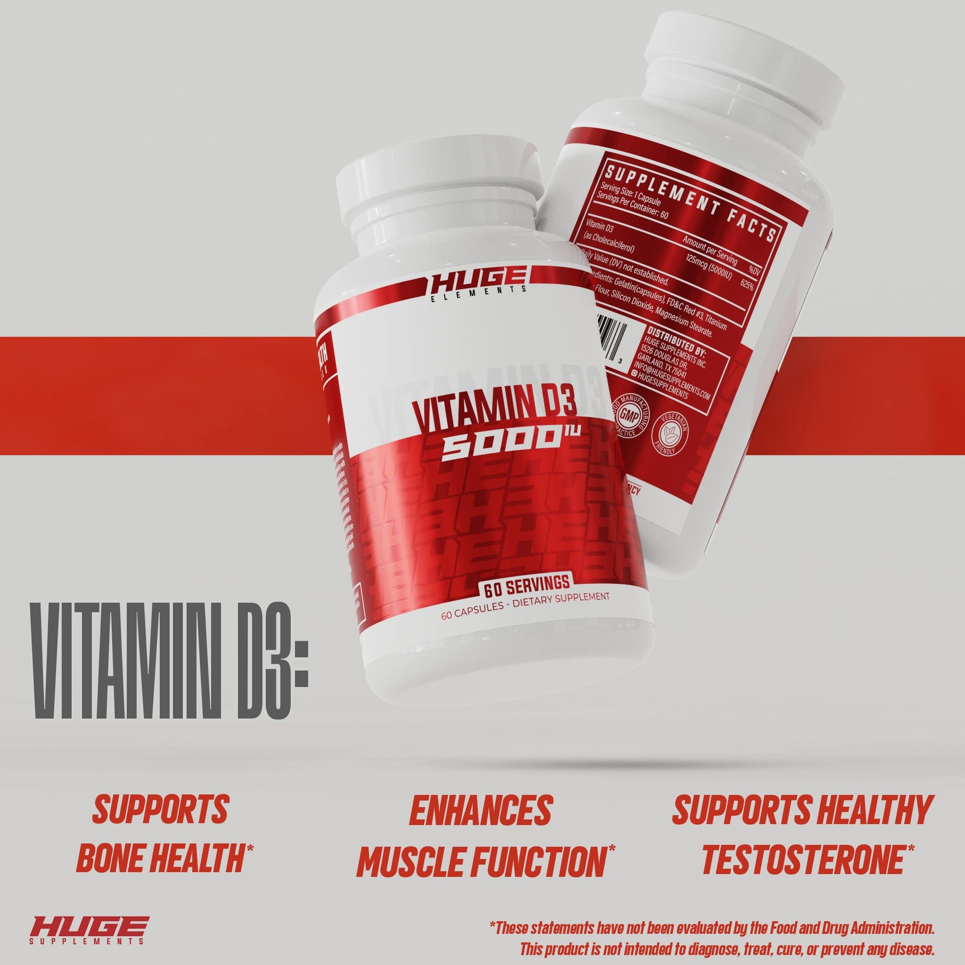 Cápsulas veganas de vitamina D3 5000IU Huge Supplements