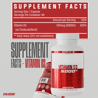 Caja suplemento vitamina D3 Huge Supplements 60 cápsulas