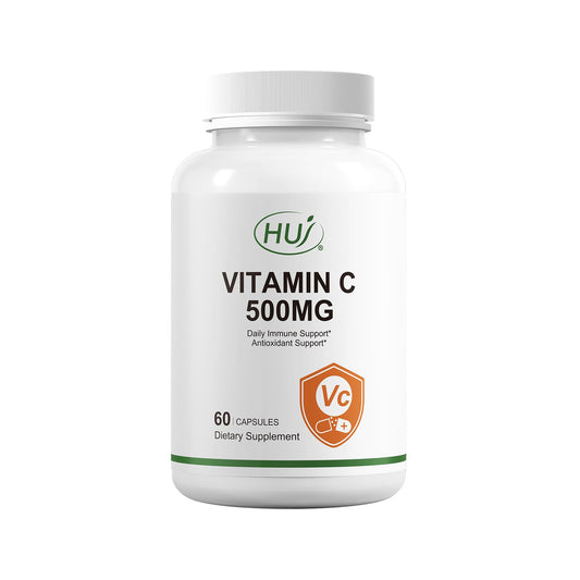 Botella de HUJ Vitamina C 500mg 60 cápsulas apoyo antioxidante