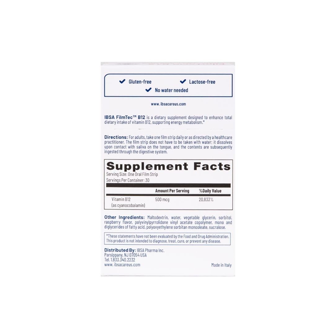 Caja de Ibsa FilmTec B12 películas de vitamina b12 sabor frambuesa