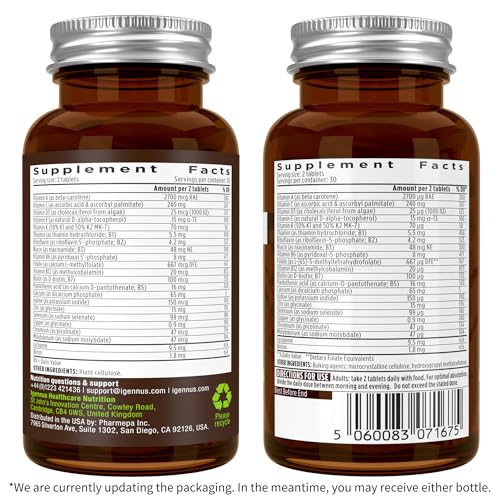 Frascos traseros de igennus multivitamínico.