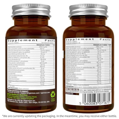 Frascos traseros de igennus multivitamínico.