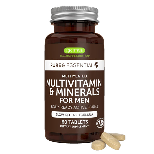 Frasco igennus multivitamínico metilado para hombres.